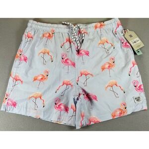 Spicy Tuna Flamingo Swim Trunks XL Light Blue Tropical Board Shorts NWT UPF 50+